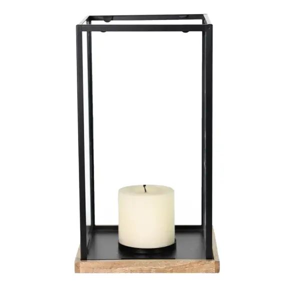 Photophore métal socle en bois 22×40 cm