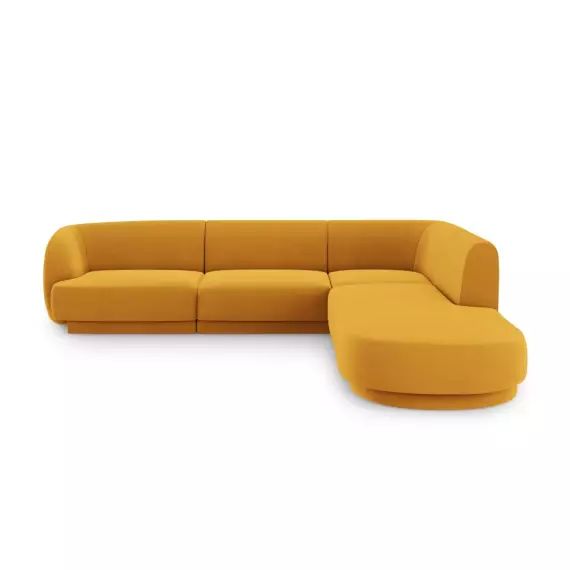 Canapé d’angle droit 6 places en tissu velours jaune