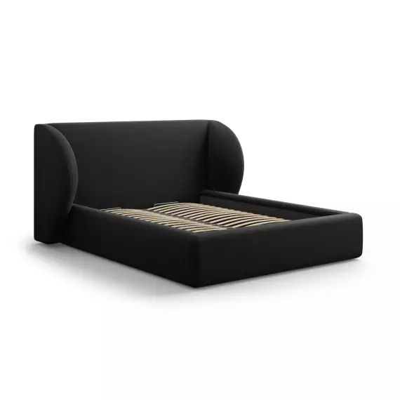 Lit coffre avec tête de lit 140x200cm en tissu velours noir