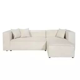 Canapé d’angle droit modulable 4 places en velours côtelé beige
