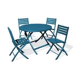 Ensemble repas de jardin 4 places en aluminium bleu canard