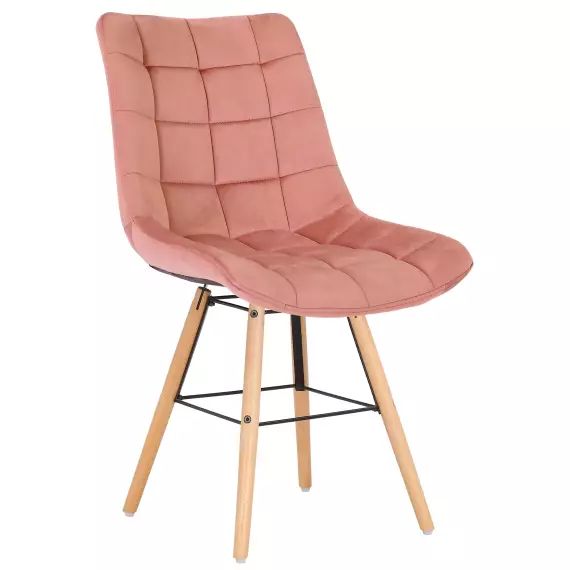 Chaise de salle à manger avec pieds bois assise en velours Rose