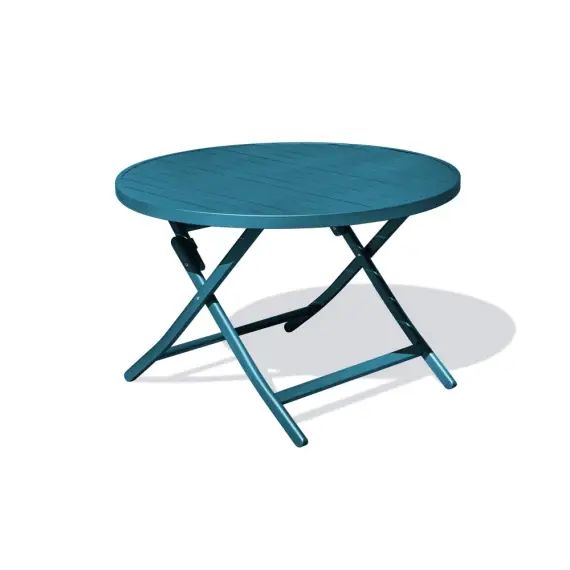 Table de jardin ronde pliante en aluminium bleu canard