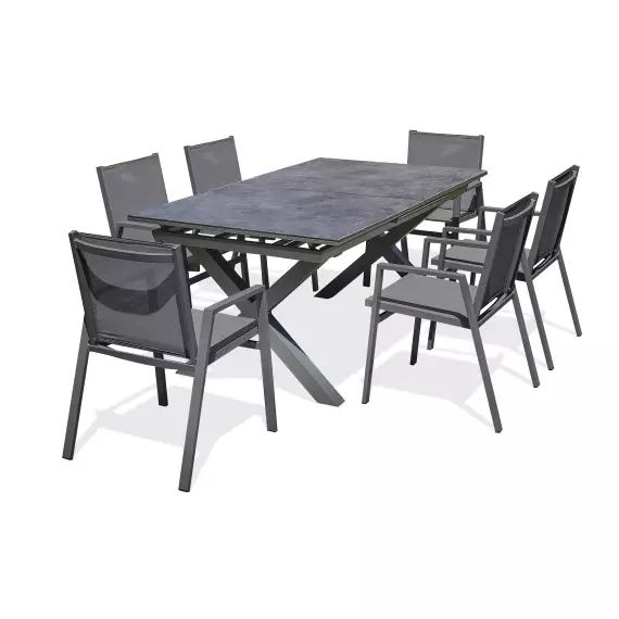 Ensemble repas de jardin 6 places en aluminium quartz