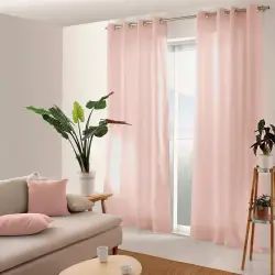 Rideau coloré en pur coton 8 œillets coton vieux  rose 240×135