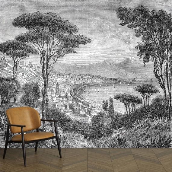 Papier peint panoramique moderne gravure Naples 390x270cm