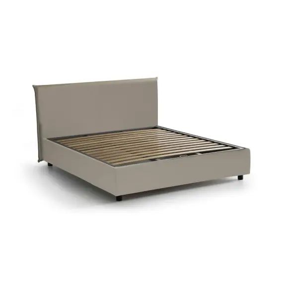 Lit coffre 140×190 cm en éco-cuir gris taupe