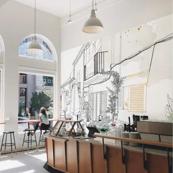 Papier peint panoramique terrasse d&rsquo;été 225 x 250 cm vert