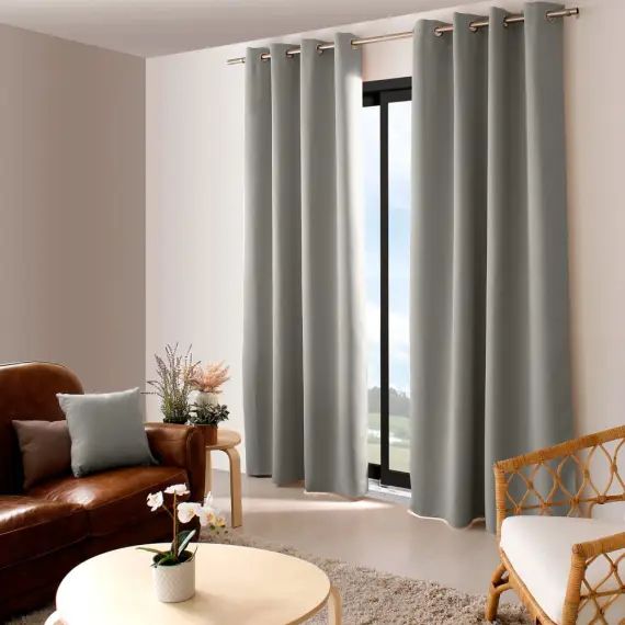 Rideau uni occultant avec oeillets 140 x 240 cm gris