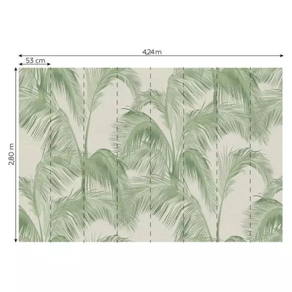 Papier peint panoramique PANORAMA palm vinyl vert intissé l.424 x H.280 cm