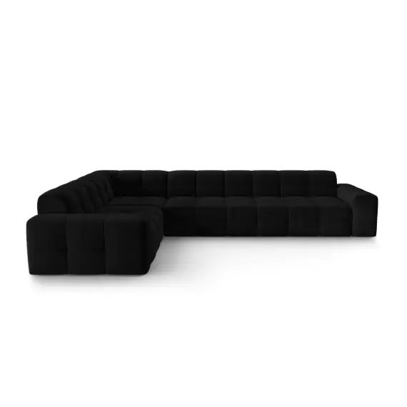 Canapé d’angle gauche 6 places en tissu velours noir