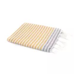 Fouta en coton 100×200 Jaune safran et gris perle