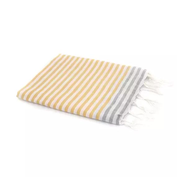 Fouta en coton 100×200 Jaune safran et gris perle