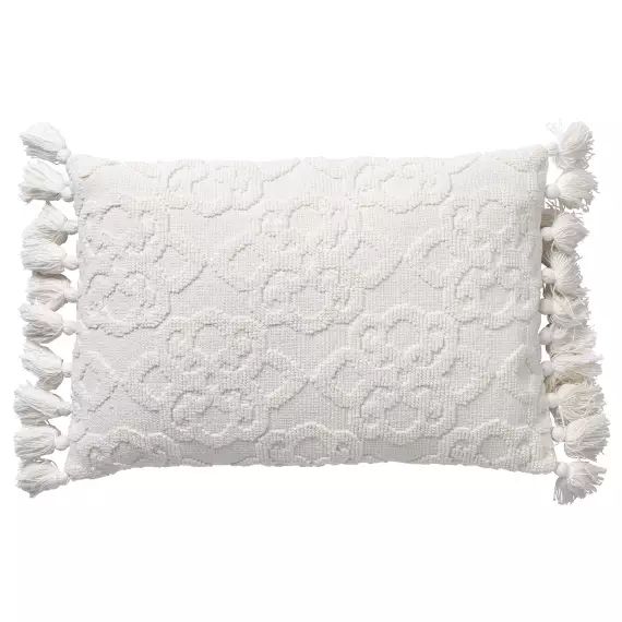 Coussin blanc en coton 40×60 cm avec motif fleuri
