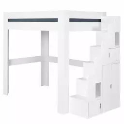 Lit mezzanine avec bureau 120×190 cm bois massif blanc