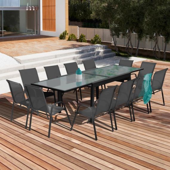 Table de jardin extensible 12 places grise avec chaises