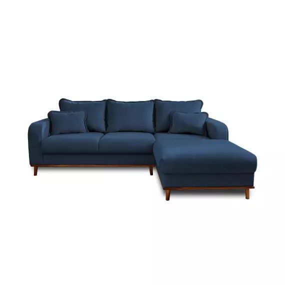 Canapé d’angle droit 4 places en velours côtelé bleu ardoise
