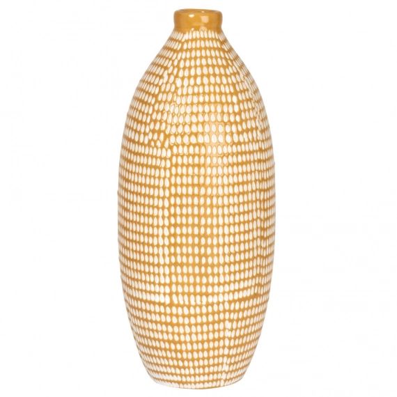 Vase en grès jaune gravures blanches H29