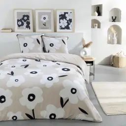 Parure de lit 2 personnes coton  imprimé beige 240x220cm