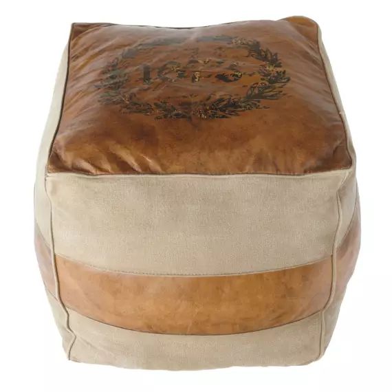 Pouf en cuir de chèvre et coton