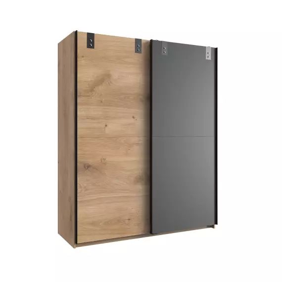 Armoire 2 portes coulissantes : 1 décor chêne + 1 graphite – L135cm