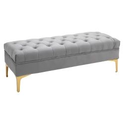 Banquette capitonnée style classique métal doré velours gris clair