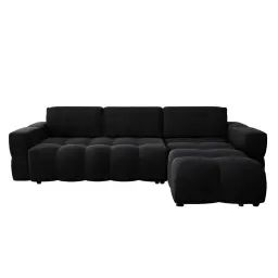 Canapé d&rsquo;angle droit convertible coffre velours noir 260cm