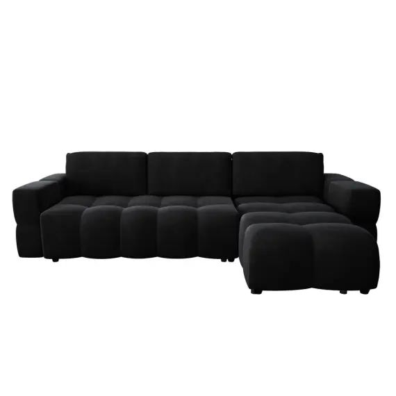 Canapé d&rsquo;angle droit convertible coffre velours noir 260cm