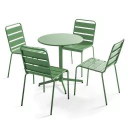 Ensemble table de jardin ronde et 4 chaises vert cactus