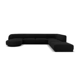 Canapé d’angle côté droit 6 places en tissu velours noir