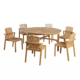 Ensemble de jardin table ronde et 6 chaises en teck