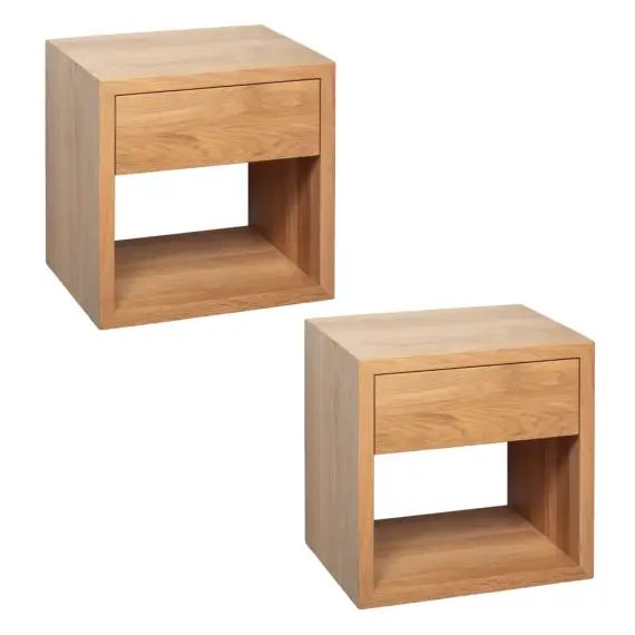 Lot de 2 Table de chevet avec tiroir en chêne massif huilé