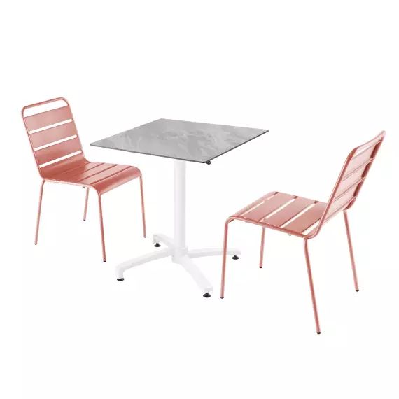 Ensemble table de jardin stratifié marbre et 2 chaises argile