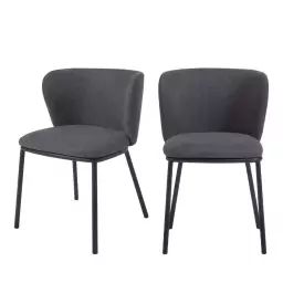 Ciselia – Lot de 2 chaises en chenille et métal – Couleur – Gris anthracite