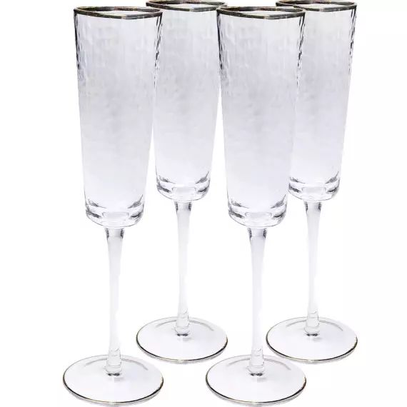 Lot de 4 – Flûte à champagne en verre bord doré