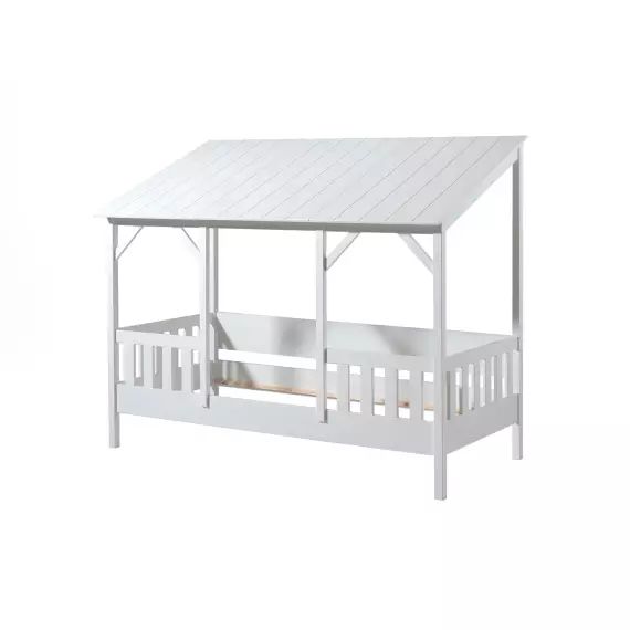 Lit cabane enfant avec toit blanc en bois 90×200