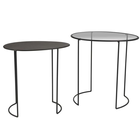 Bouts de canapé en métal et en verre trempé noir (x2)