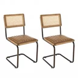 Lot de 2 chaises manguier assise matelassée cuir pieds rétro
