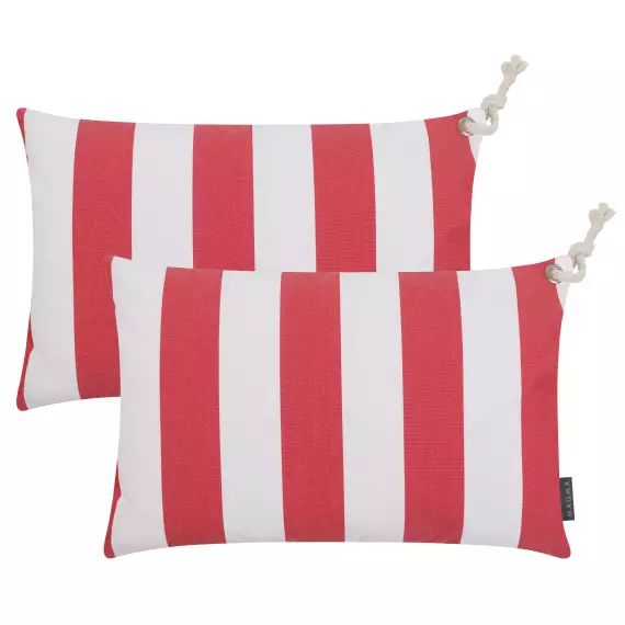 Housses de coussin rayées rouge/blanc avec corde – Lot de 2-40×60