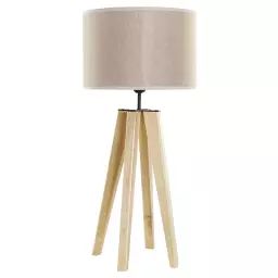 Lampe à poser trépied bois et abat-jour beige 30x30x69cm