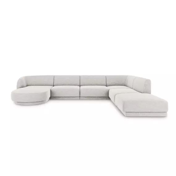 Canapé d’angle côté droit 6 places en tissu chenille gris clair