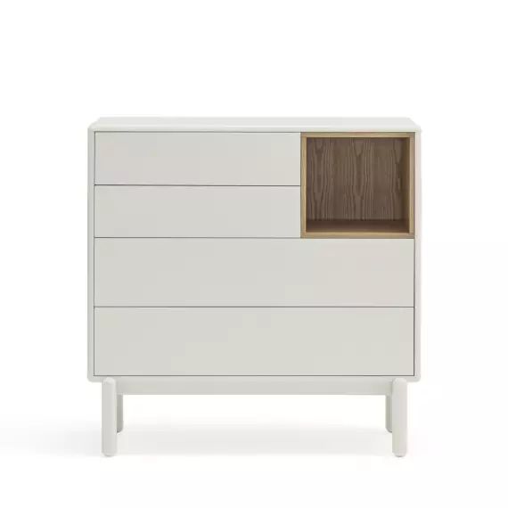 Corvo – Commode 4 tiroirs 1 niche en bois L90xH90cm – Couleur – Blanc