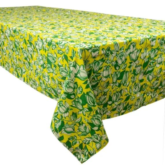 Nappe grand format en coton imprimé fleuri jaune 140×235
