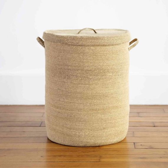 Panier à linge en jonc de mer naturel avec couvercle Bayadère Casatera