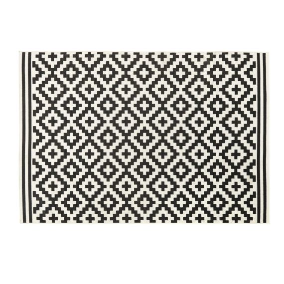 Tapis d’extérieur en polypropylène tissé motifs graphiques noirs et blancs 120×180