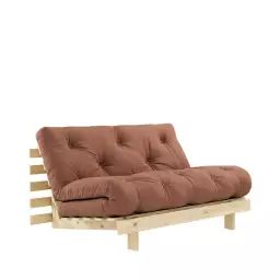 Canapé convertible 2 places 140x200cm en bois et tissu marron argile