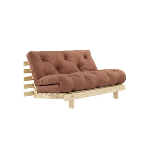 Canapé convertible 2 places 140x200cm en bois et tissu marron argile