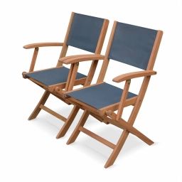 Lot de 2 fauteuils de jardin en bois anthracite