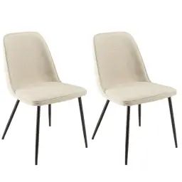 Lot de 2 chaises tissu écru dossier droit pieds acier noir