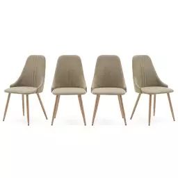 Lot de 4 chaises en tissu vert pâle, piètement métal effet bois